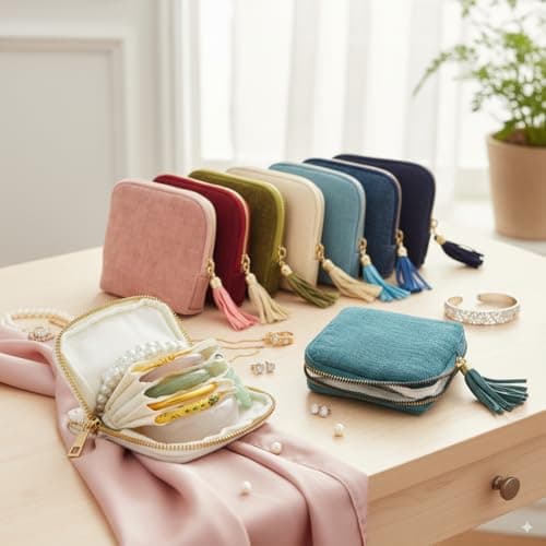 Zeelooroo Small Travel Jewelry Case, Soft Velvet Organizer Pouch for Bangle, Bracelets, large Earrings, Beaded necklace, Anti-Scratch & Portable Jewelry Bag Holder for Travel & Everyday Use (Purple) - Thumbnail 5