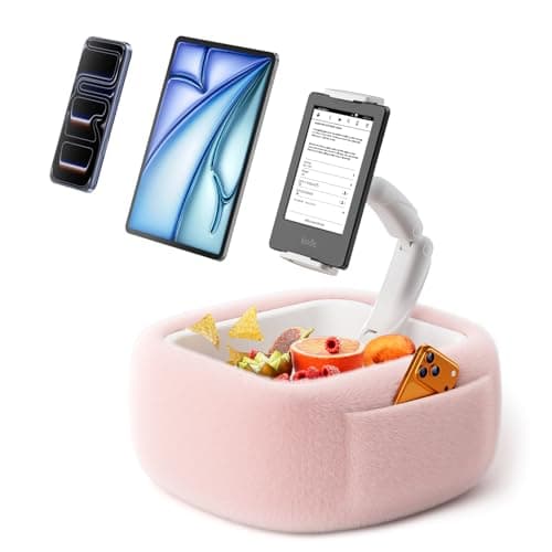 LULULOOK Ultra Fluffy Kindle Pillow Stand for Reading, Lap Tablet Pillow Stand with Snack Bowl & Flodable Arm Compatible with iPad, Phone and 4.7-14.6” Tablet for Book Reading in Bed - Image 1