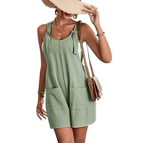 EGUGYDW Summer Rompers for Women Tie Knot Front Sleeveless Wide Leg Short Jumpsuits Army Green M - Image 1