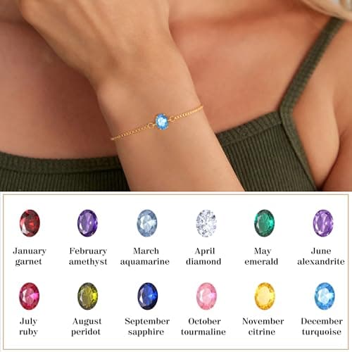 Sistble Mothers Day Gifts for Women, Birthstone Bracelet Birthday Gifts Dainty Gold Oval Stone Bracelet March Aquamarine Jewelry Anniversary Birthday Gift for Women - Thumbnail 3