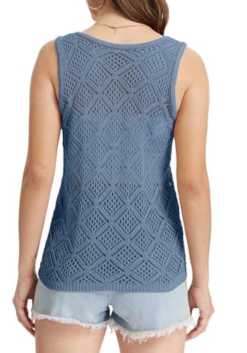 Bosmeer Womens Tops Sleeveless Cropped Crochet Sweaters Vest Summer Sexy Coverups Tropical Vacation Outfits for Women Blue Large - Thumbnail 5