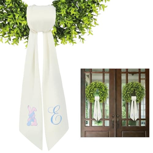 Easter Wreath Sash for Front Door (59" Long) - Embroidered [Bunny/Cross/Egg] Design Sash for Boxwood & Magnolia Wreaths - Elegant Spring Ribbon Decor with Heavy Drape, Wrinkle-Resistant & Washable - Image 1