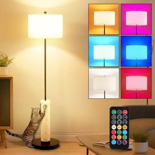 61 Inches Cat Scratching Post with Floor Lamp,Durable Natural Sisal and Heavy Duty Base,Suitable for Living Room Bedroom Dining Room Kitchen - Image 1