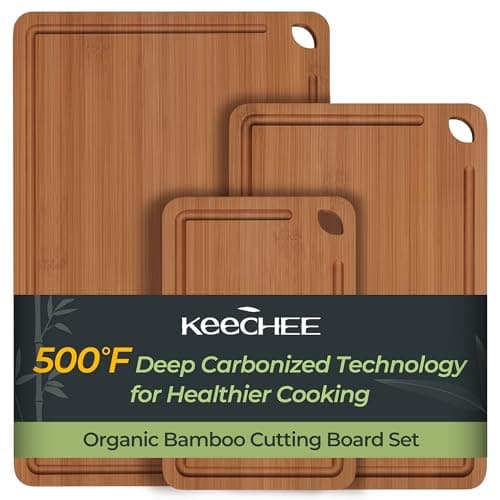 Keechee Bamboo Cutting Board, Durable Wood Cutting Boards for Kitchen with Deep Juice Grooves & Built-in Handles, Ideal Charcuterie & Chopping for Meat, Vegetables and Fruits Ideal Kitchen Gifts - Image 1