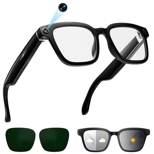 AI Smart Glasses with Camera, 1080P Video Recording Glasses, 8MP Camera Glasses, Real Time Translation, ChatGPT AI Voice Assistant, Open-Ear Audio,Sunglasses with Color-Changing Clear and Green Lenses - Image 1
