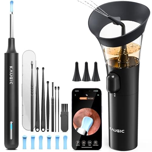 KAUGIC Ear Wax Removal - One-Hand Manual Ear Cleaner with Camera, 7 PCS Ear Spoons, Safe Ear Irrigation Kit for Adults, FSA-HSA-Eligible (Black) - Image 1