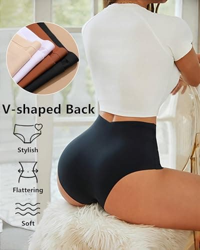 UNDER THE SEA Seamless Underwear for Women High Waisted V-shaped Back Briefs Soft No Show Womens Panties 4 Pack M - Thumbnail 3