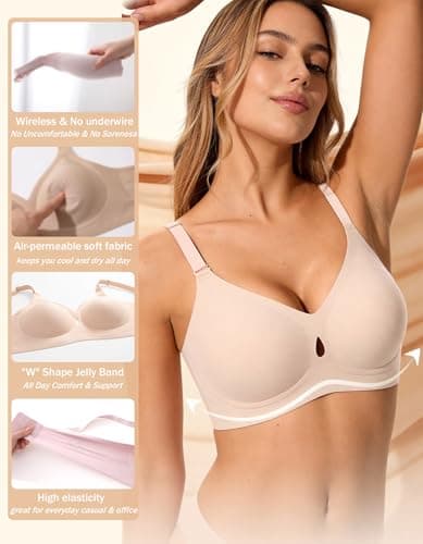 Wireless Jelly Bras for Women Sexy Comfortable Bra Bralettes V Neck No Underwire Bras Push Up Everyday Seamless Bra - Thumbnail 4