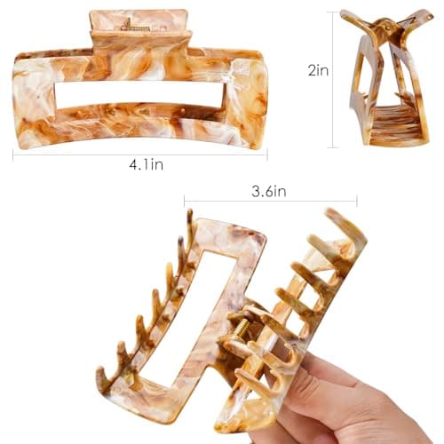 SHINLEA 3Pcs Hair Claw Clips for Women, 4.1 Inch Non slip Claw Clip, Reference Ink Painting Design, Ideal for Home Party and Work Styling, Hair Accessories for Girls Gift (Brown and Green and Purple) - Thumbnail 6