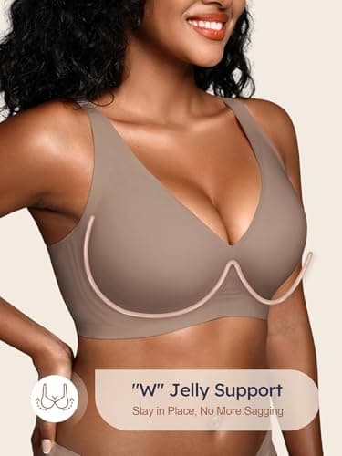 S-L Deep-V Jelly Bras for Women Seamless Wireless Bralette with Support, Comfortable Padded T-Shirt Bra No Underwire Grey - Thumbnail 2