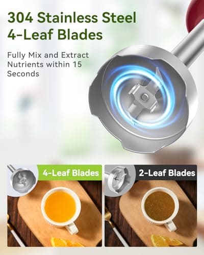 Immersion Blender 5 in 1 Hand Blender, Abuler 1000W Hand Mixer Stick,12 Speed Handheld Blender 304 Stainless Steel with 600ml Mixing Beaker, 500ml Chopper, Whisk and Milk Frother for Soup, Baby Food - Thumbnail 2