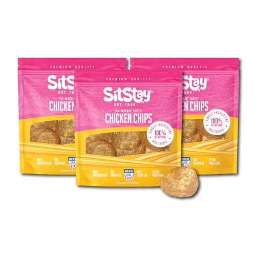 SitStay Chicken Chips Dog Treats - Travel Packs, Single Ingredient Dog Treat, Chicken Chips for Dogs for Training, Rewards and Sensitive Stomachs - Made in USA - 3 Bags - 5 Chips Each - Image 1