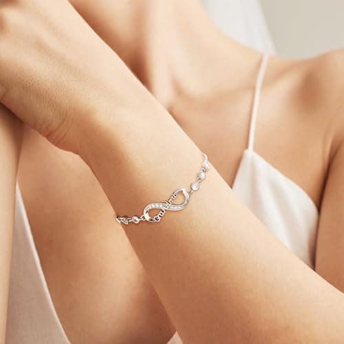 BAYLAY Gigi Gifts for Grandma, Infinity Bracelets for Women 18K Plated Dainty Silver Infinity Bracelet Cute CZ Bracelet for Women Silver Jewelry Gifts for Gigi - Thumbnail 3