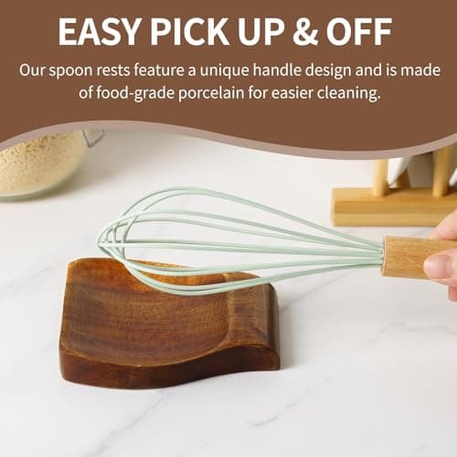 Tvvtuww Acacia Wood Spoon Rest Spoon Holder for Stove Top, Utensil Holder for Ktichen Counter, Spatula, Ladles, Forks, Tongs, Short - Thumbnail 4
