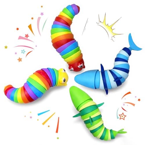 TIANTAIYUE Fidget Slug Toys, Sensory Slug Fidget Toy for Kids and Adults, 4Pcs Rainbow Worm Stress Relief Toy, Child-Friendly, Anti-Anxiety Autism Sensory Toy, Essential Travel Toys for Toddlers - Image 1