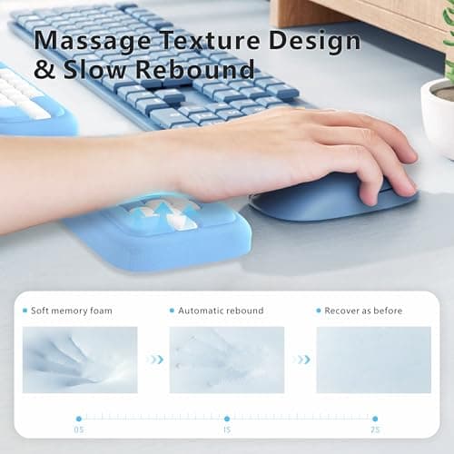 MEKASS Keyboard Wrist Rest, Ergonomic Wrist Pad, Soft Memory Foam Keyboard Hand Rest with Non-Slip Base, Easy Typing, Pain Relief, Comfort Support for Office Work Gaming Accessories (Blue White) - Thumbnail 4