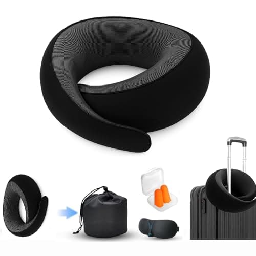 Gourstar Travel Pillow, Travel Pillows for Airplanes, 100% Pure Memory Foam Travel Neck Pillow with Eye Mask & Ear Plugs, Comfort and Ergonomic Design, Ideal for Airplanes, Cars and Offices - Image 1