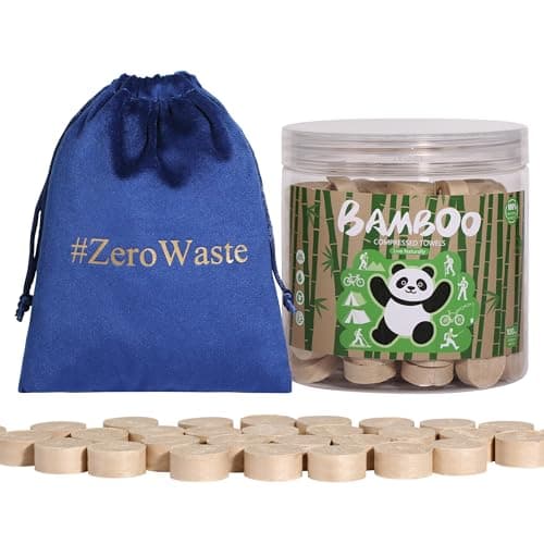 Compressed Towel Tablets - Disposable Bamboo Compostable Toilet Paper Tablets for Travel, Hiking and Camping - Expandable Coin Tissues - 100 Pack - Image 1
