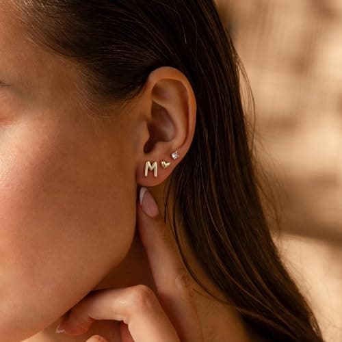 Turandoss Initial Earrings for Friend - 3 Pairs Trendy 14K-Gold-Plated Letter Y Stud Earrings, Dainty Hypoallergenic Initial Stud Earrings Friendship Gifts - Thumbnail 4