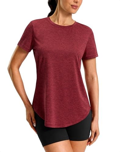 Womens Workout Shirts Short Sleeve Moisture Wicking Lightweight Athletic Gym Hiking Running Yoga Exercise Tops for Women (Dark Red,Medium) - Image 1