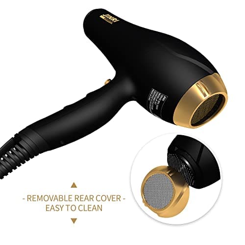 JINRI Hair Dryer, 2000W, 3 Heat & 2 Speed, Detachable Air Intake, with Diffuser, with Concentrator, Hanging Strap, Non-Foldable, Black - Thumbnail 5