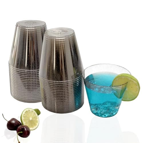 KINGSUSLAY 100Pack Glitter Sliver Plastic Cups, 9 oz Clear Fancy Disposable Cups,Clear Plastic Tumblers for Weddings,Birthday,Thanksgiving, Christmas,Halloween as Party Cups. - Image 1