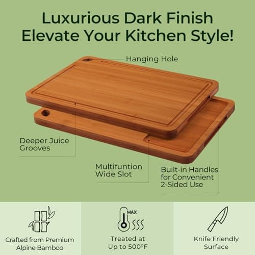 Keechee Bamboo Cutting Board, Durable Wood Cutting Boards for Kitchen with Deep Juice Grooves & Built-in Handles, Ideal Charcuterie & Chopping for Meat, Vegetables and Fruits Ideal Kitchen Gifts - Thumbnail 5