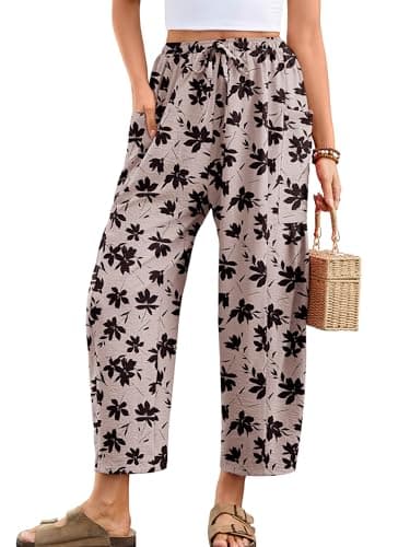 Heymoments Women's Wide Leg Lounge Pants Ink Dot Flowers XX-Large Lightweight Drawstring High Waisted Paper Bag Flowy Dress Loose Vacation Comfy Summer Beach Palazzo Harem Casual Trousers with Pockets - Image 1