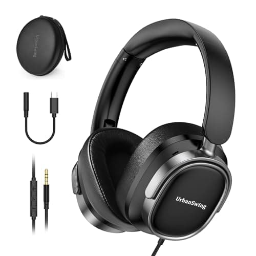 URBAN SWING W70 Wired Headphones Over Ear Headset with Mic, USB-C Adapter Plus 3.5mm Jack & Hardshell Travel Case, 4.9ft Extra-Long Braided Cord for iPad, iPhone 16/17, Samsung, PS5, Teens & Adults - Image 1