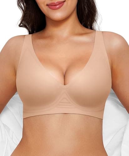 Wireless Bras for Women Push Up Seamless Bra Comfy Supportive Bralettes Deep V Comfortable Tshirt Bra No Underwire Beige - Image 1