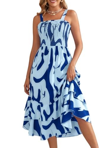 Lyrur Boho Dresses for Women 2026 Sleeveless Summer Beach Resort Wear Maxi Dress Tiered Ruffle Casual Cruise Outfits Pockets (Blue X-Large) - Image 1