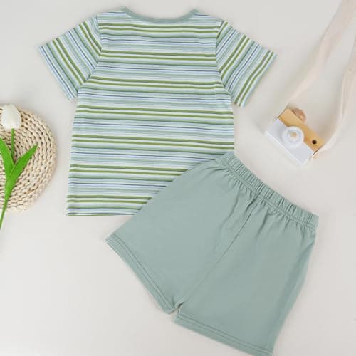 JiuBreeze Toddler Boy Striped Short Sleeve 2-Piece Summer Sets (4-5T) - Thumbnail 2