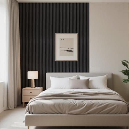 Tepanecov WPC Slat Wall Paneling, 8-Pack Water - Proof 3D Wall Panels, Accent Slat Wall Paneling for Interior Decor, TV Background, Living Room, Black 96 x 6inch - Thumbnail 2