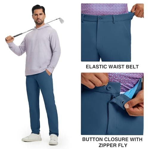 M MAELREG Men's Performance Golf Pants - Quick Dry Stretch Nylon Slacks 30/32/34 Inch Travel Work Dress Pants Blue Indigo - Thumbnail 3