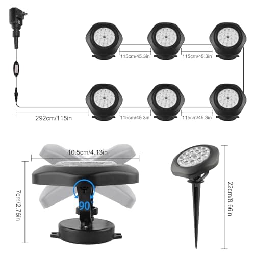 CREPOW RGB Pond Lights,LED Underwater Submersible Fountain Lights IP68 Waterproof,Remote Control Color Changing Landscape Spotlights Lighting for Fish Aquarium Tank Yard Garden Pool (Set of 6) - Thumbnail 5