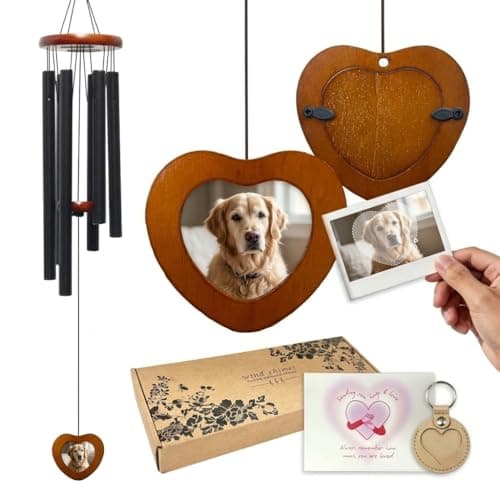 Personalized Dog Memorial Gifts for Loss of Dog, 32 Inch Wind Chimes with Wooden Photo Frame, Sympathy Windchime Outdoors for Loss of Loved One, Pet Memorial Gifts for Dogs, Cats - Image 1