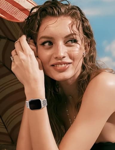 Minyee 2 Pack Engraved Bands Compatible with Apple Watch Band 38/40/41/42mm Women, Soft Silicone Two-Tone Celtic Sport Strap for iWatch Series 11 10 9 8 7 6 5 4 SE/Ultra 3 2 1, Starlight/Black/Nude - Thumbnail 6