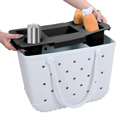 ZYTONGMAO Tote Topper Tray Accessories for Bogg Bag Large Only – Waterproof EVA Table Top Organizer Lid with Cup Holder, Snack, Phone & Drink Holders for Beach, Pool, Picnic, Travel (Black) - Thumbnail 4