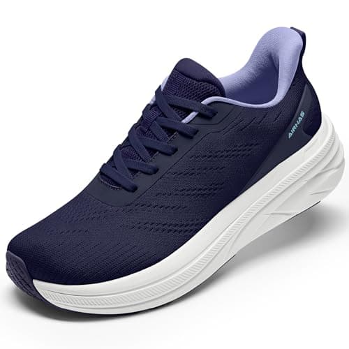 Womens Easy On Walking Shoes Lace Up Comfortable Tennis Shoes with Anatomic Toe Box for Women Breathable Running Sneakers (Navy,6.5) - Image 1