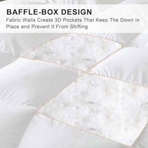 ALPSWAN Goose Feather Down Comforter King Size, White 100% Cotton Duvet Insert, All Season Hotel Bedding Fluffy Cotton Comforter with Corner Tabs (White, King) - Thumbnail 6