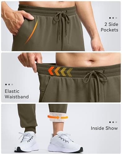 Soothfeel Men's Fleece Joggers Cotton Sweatpants with Deep Pockets Loose Athletic Running Gym Workout Winter Warm Pants, Muscus Green 2XL - Thumbnail 5