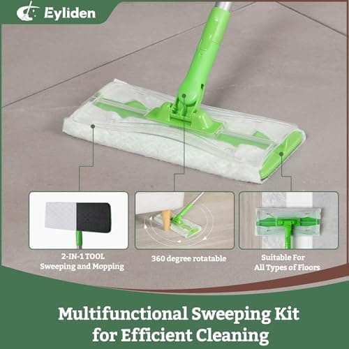Eyliden Sweeper Mop with 36 Refills - 3 Types of Disposable Dry & Wet Cloths | Lock-Tight Design No Lost Pads, Universal Refills, Multi-Surface Sweeping Starter Kit for Pet Hair, Dust, Floor Cleaning - Thumbnail 4