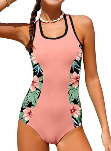 blibean Girls Rash Guard Swimsuit One Piece Flower Bathing Suits Tween Girl Floral Colorblock Swimwear Sets Kids Swim Cover Up Top Traje Baño Niñas Size 8-9 Year Old Pink - Image 1