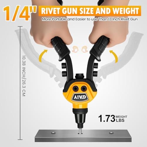Heavy Duty Rivet Gun,Professional Pop Rivet Gun Kit with 250 Blind Rivets 10" Hand Riveter with 5 Free Interchangeable Rivet Heads 1/4 ",3/16", 1/8",3/32"Manual Riveting Tool for Metal,Gutter,Auto - Thumbnail 4