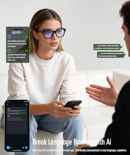 GLOSSIA AI Smart Glasses, Bluetooth Audio Glasses for Men Women, Blue Light Smart Glasses with Noise Cancelling, Hands-Free Calls, Music & Voice Control for Work/Study/Travel, iOS/Android - Thumbnail 4