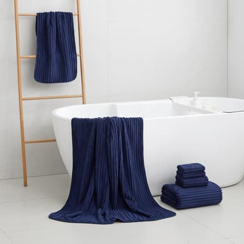 NALIVO Extra Large Bath Towel Set of 6 (40"x80"),Oversized Bath Sheet Super Soft Highly Absorbent Microfibers Quick Dry Luxury Shower Towel for Bathroom Spa Gym Hotel Yoga(Navy Blue, 6Piece) - Thumbnail 4