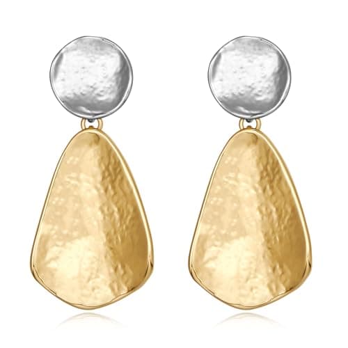 YUJIE Gold Plated Earrings for Women Geometric Chunky Dangle Earring Trendy Two-Tone statement Jewelry - Image 1