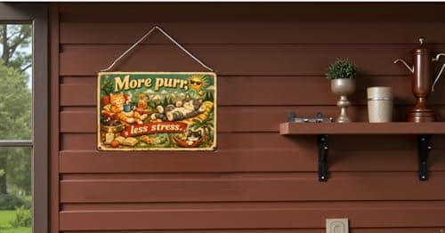 More Purr Less Stress Vintage Tin Sign Funny Cat Wall Decor Relaxing Kitten Illustration Retro Metal Plaque Cute Animal Art Home Office Wall 8x12 Inch Pre Drilled Holes - Thumbnail 3