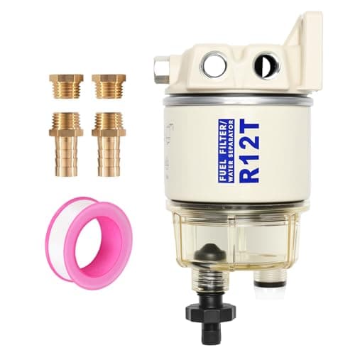 AUIVERED R12T Marine Fuel Water Separator Kit, 10 Micron Filter, Replace S3240 120AT, Fit 1/4 Inch NPT Outboard Motors for Gas & Diesel Engines Includes 2 fittings, 2 plugs