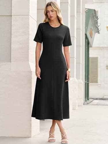 ANRABESS Womens Summer Maxi Dresses Casual Short Sleeve Elegant Classy Vintage 2026 Spring Flowy Cocktail Dress 80s Outfit Black Small - Thumbnail 3